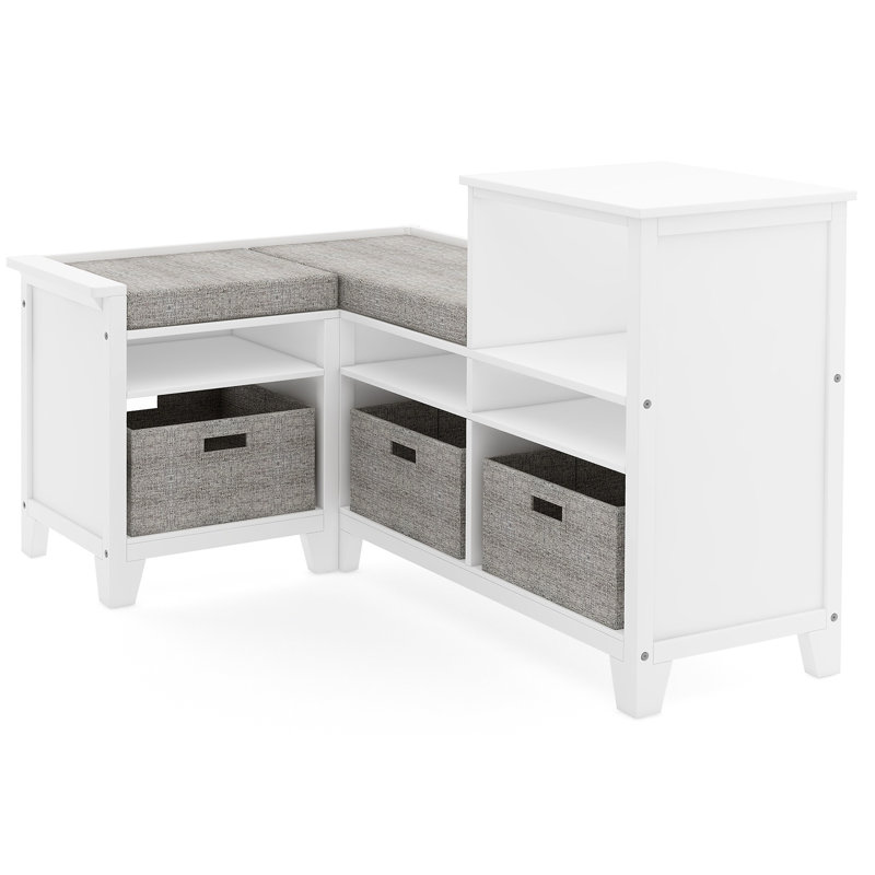 Creamy White Wooden Kids' Corner Reading Nook with Storage Cubes