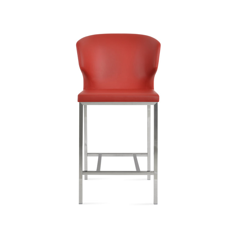 Amed Metal Counter & Bar Stool, Counter Stool (24" Seat Height), Chrome, Gray Leatherette
