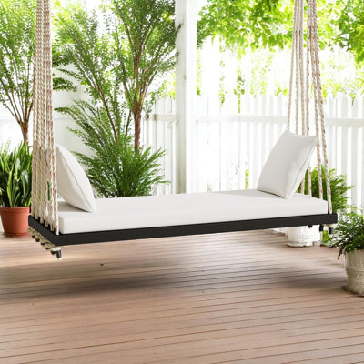 Acacia Wood Porch Swing With Cushion