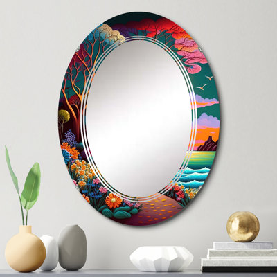 Rachely Full Moon In Modern Vector Style II - Modern Landscape Beach Wall Mirror