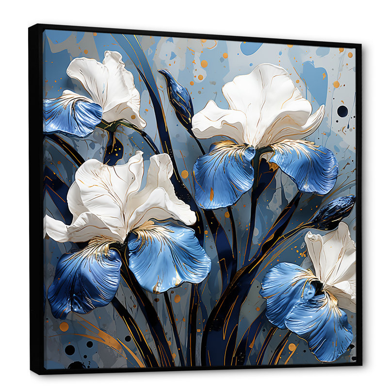 «Blue and White Garden Of Irises I», reproduction sur toile, H 24 po x l 24 po x P 1 po, Cadre flottant noir