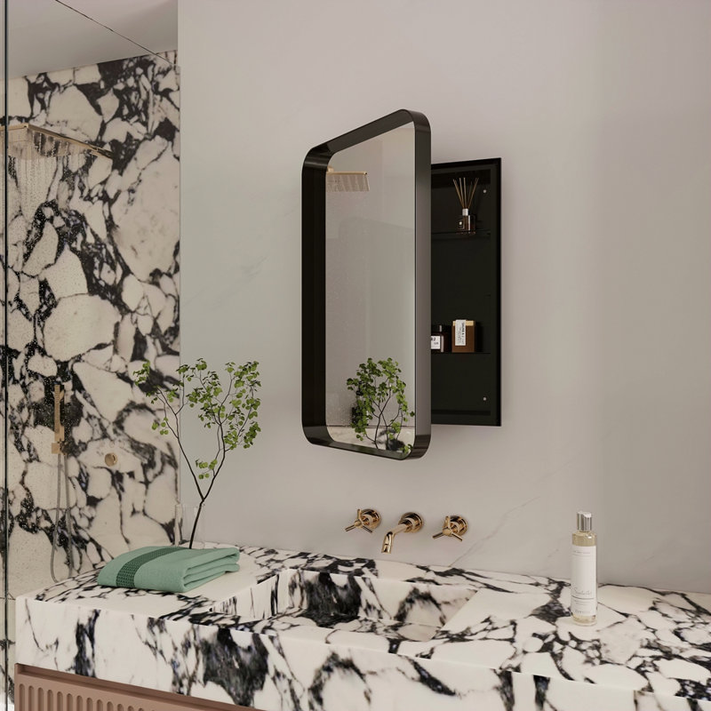 Armoire à pharmacie encastrée en métal avec miroir et miroir mural à tablettes réglables avec rangement pour salle de bain