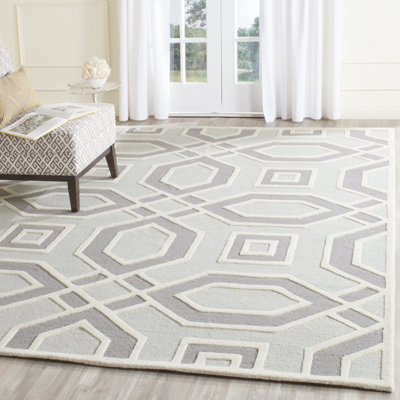 Deedgra Hand Tufted Wool Geometric Rug, Rectangle 5' x 8'