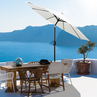 9 Ft Patio Umbrella With Push Button Tilt And Crank System - Uv Resistant Polyester Fabric, Market Umbrella With 8 Sturdy Ribs