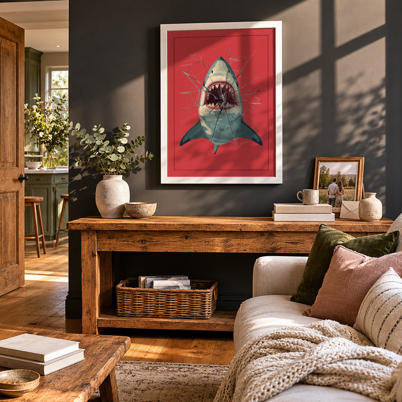 Shark Confrontation Modern - Print, A2 - 59.4 x 42.0 cm, White
