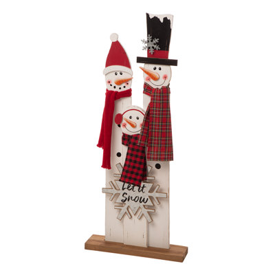 35"H Wooden Snowman Family Porch Decor