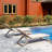 76.4'' Long Aluminum Outdoor Reclining Chaise Lounge Set of 2, Phifertex Sling Patio Lounge Chairs with Side Table, 660 lb Capacity