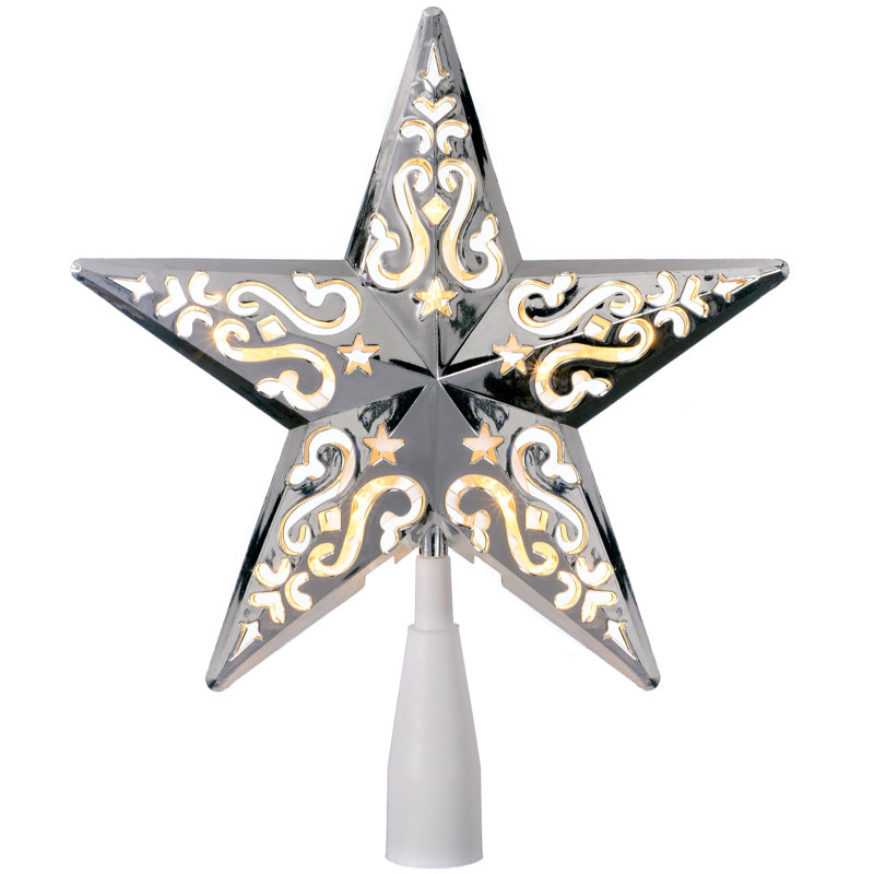 25cm Metal Astrology & Stars Lighted Tree Topper, Silver