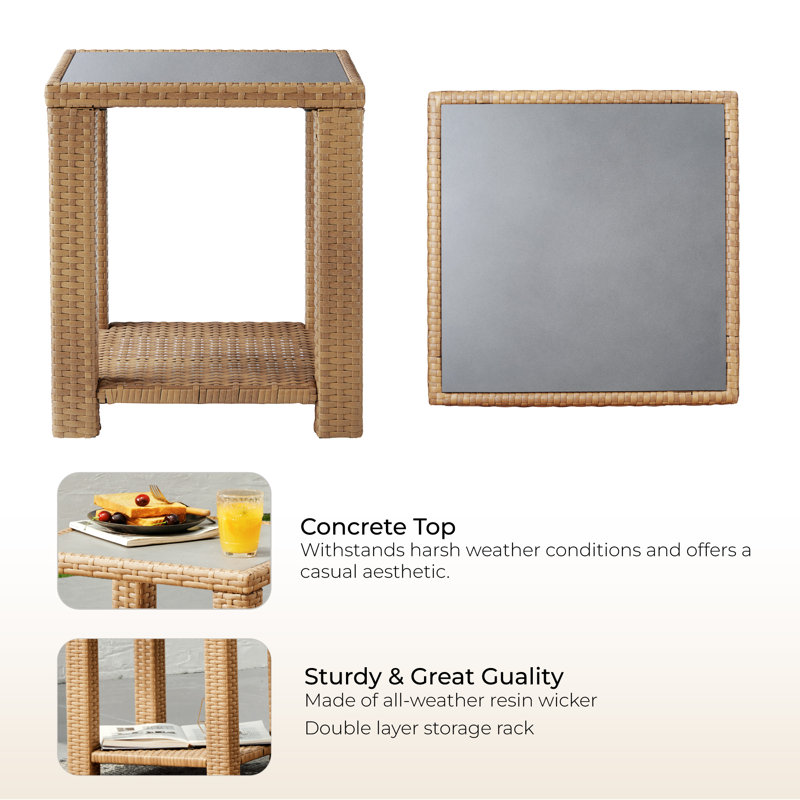 Patio Wicker Side Table, Brown
