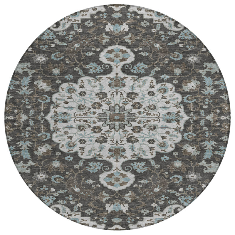 Machine Washable Indoor/Outdoor Chantille ACN2463 Traditional Rug, Silver, 8' Round