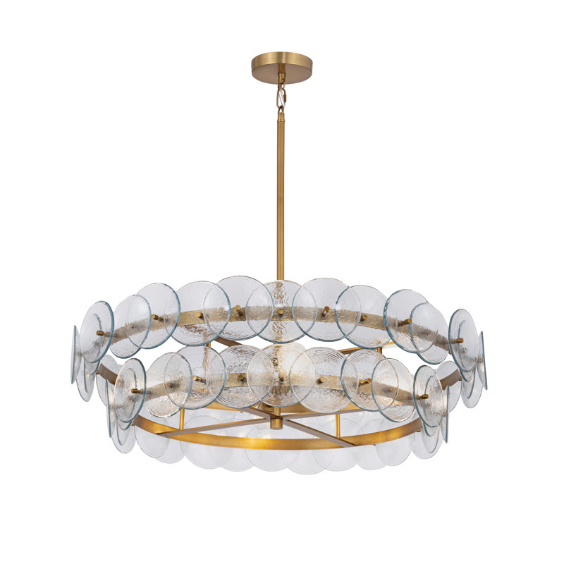 Loren-Multi-Tier Chandelier, Weathered Brass/Textured Clear