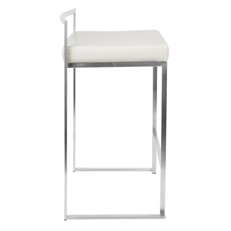 Ernestine Upholstered Counter Stool, Stainless Steel, White Faux Leather, Counter Stool (27" Seat Height)
