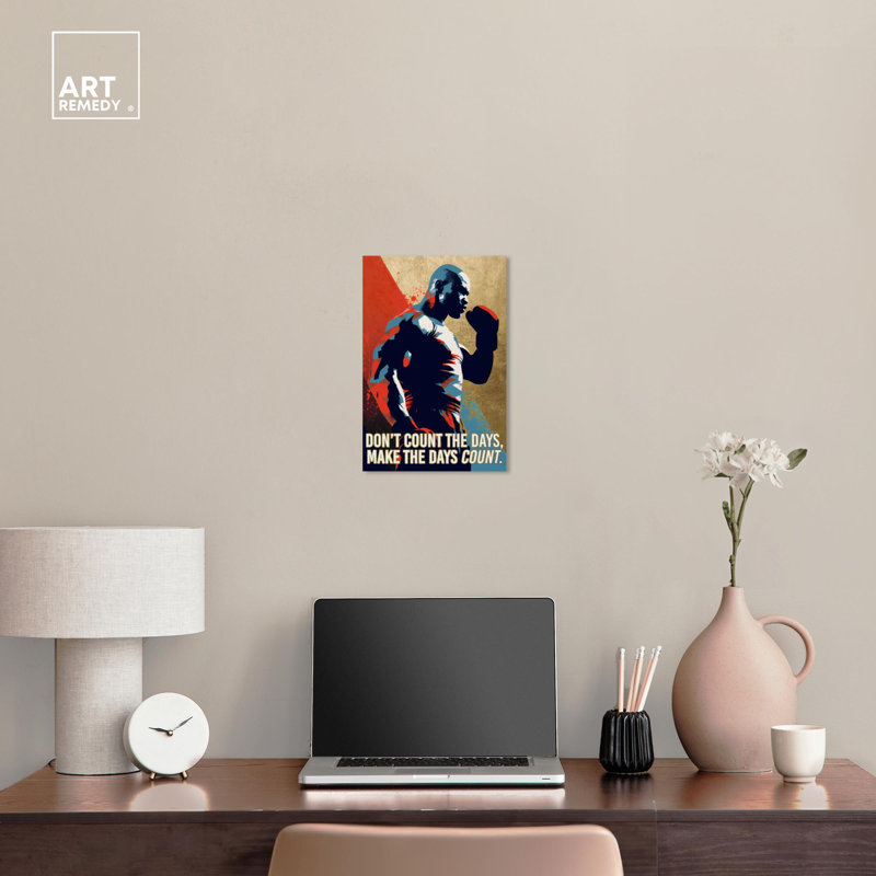 Bold Boxer Motivational Canvas Art in Red, Blue, and Gold