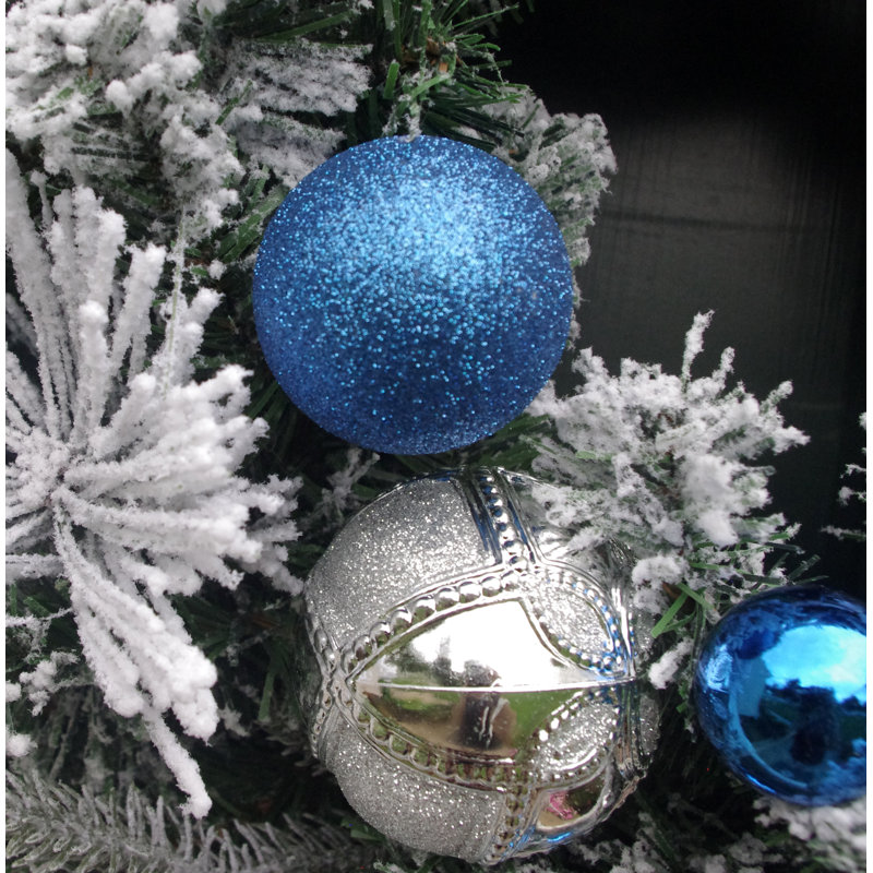 Couronne de Noël en chlorure de polyvinyle, H 24 po x l 24 po x P 5 po, Bleu / bleu sarcelle / argent
