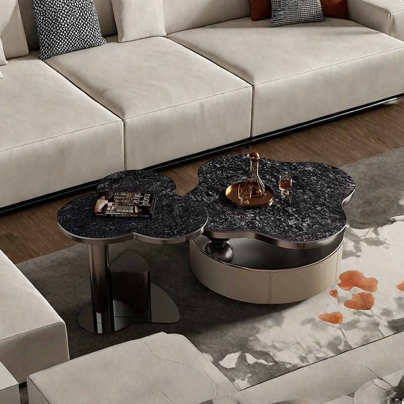 Table basse moderne en acier inoxydable, Noir/gris