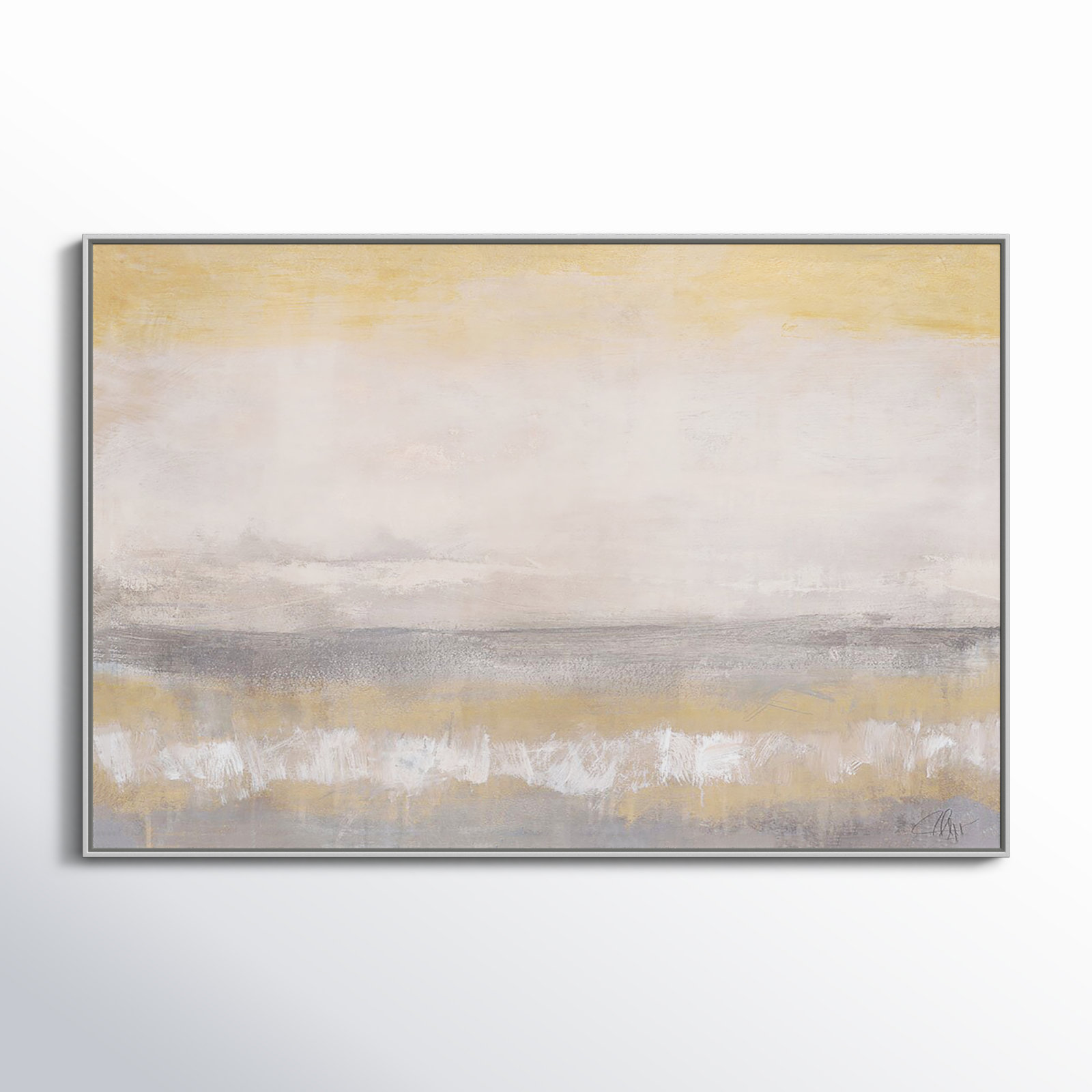 Willadeene "Morning Calm 2" Painting, 41" H x 61" W x 2" D, White Framed