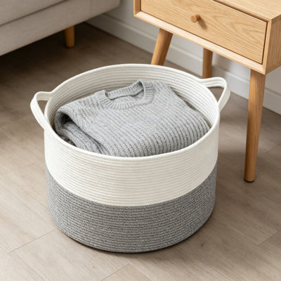 Grand panier en corde de coton tissé, rangement pour le salon, panier à linge, range-jouets, coussin et porte-coussin