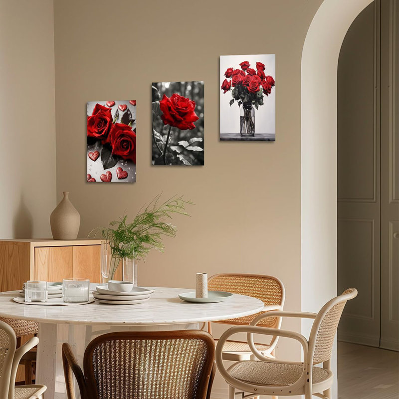 3 Piece Wrapped Canvas Print, Red