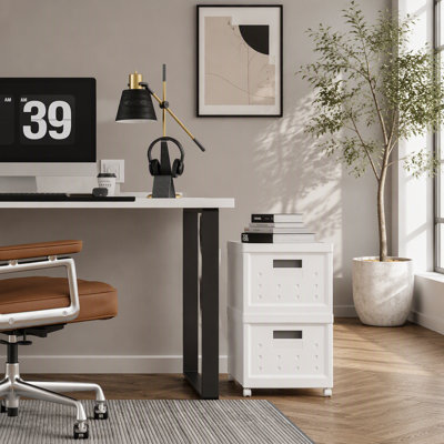 Ensemble de 2 boîtes à dossiers roulantes empilables pliables avec couvercles et 10 dossiers suspendus, organisateur de rangement en plastique portable pour la maison ou le bureau