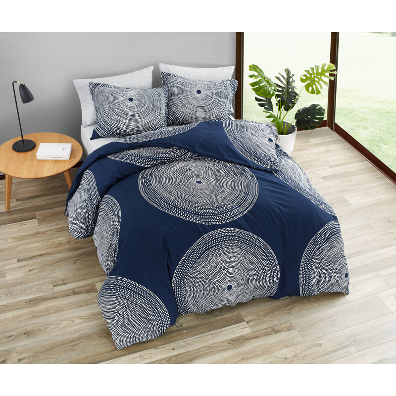 Marimekko Fokus Navy Cotton Comforter Set, Navy/White, Full/Queen Comforter + 2 Shams