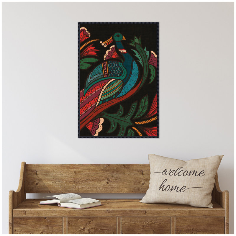 «Peacock» par Carey Copeland, reproduction d'art sur toile encadrée, Noir perlé