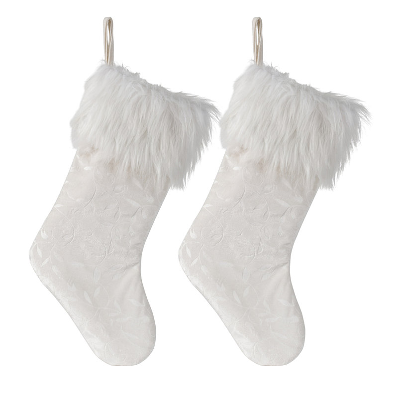 S/2 21" White Stocking With Fur Cuff