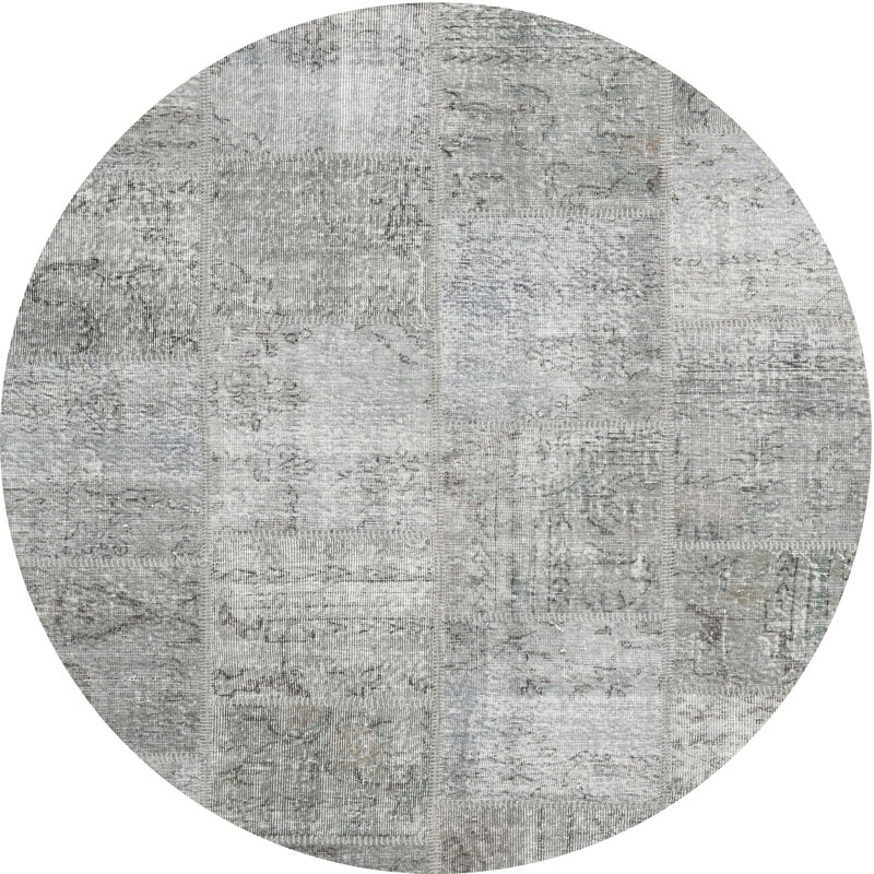 Tapis contemporain gris / beige, Rond 8 pi