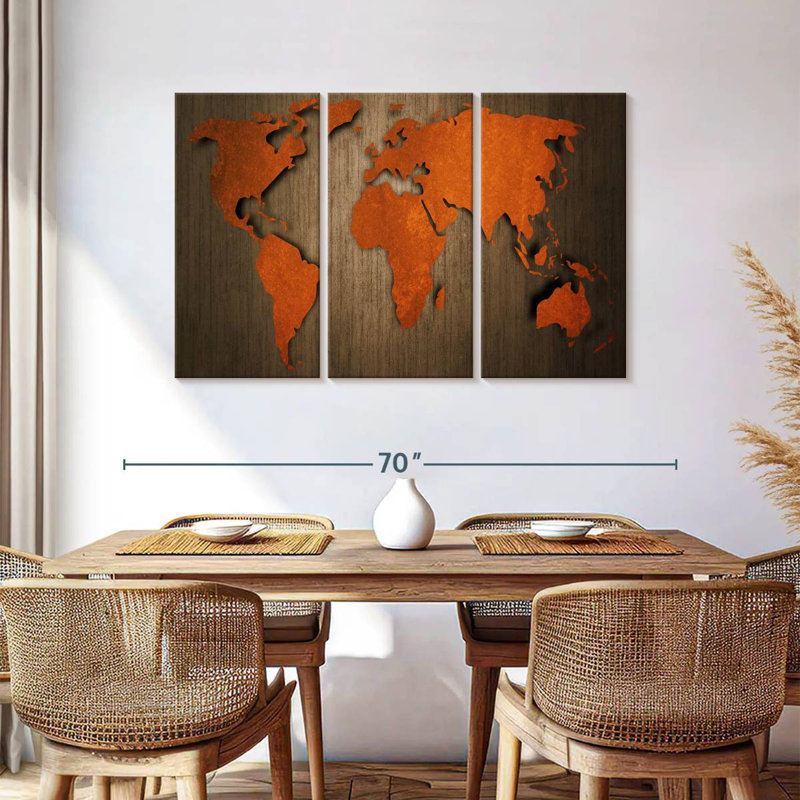 Aliaz Old Wooden World Map, 36" H x 57" W