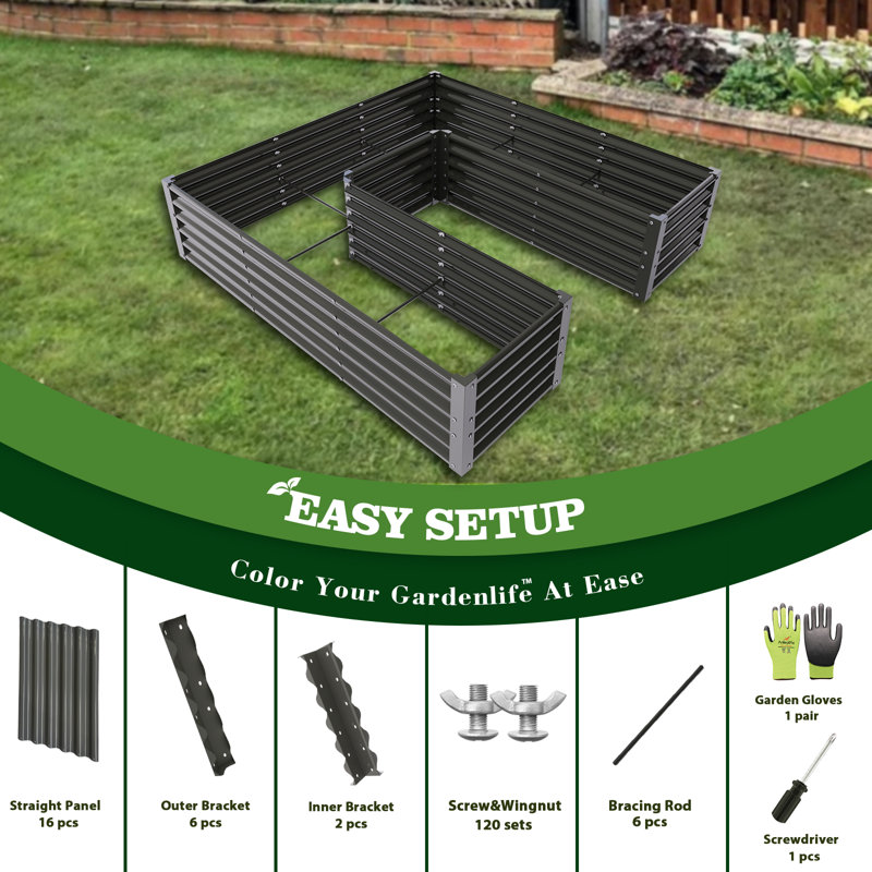 U-Shaped Galvanized Raised Garden Beds Outdoor,6X6X1.5Ft Large Metal Planter Box, Gray