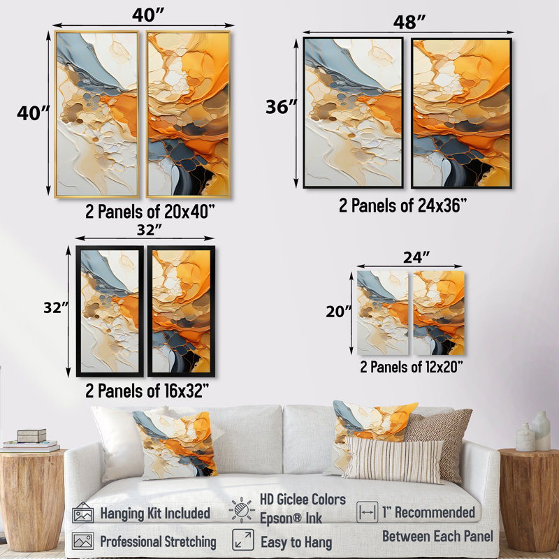 «Orange Blue Line Art Abstract Expressionism», reproduction d'art sur toile, ensemble abstrait d'art mural orange