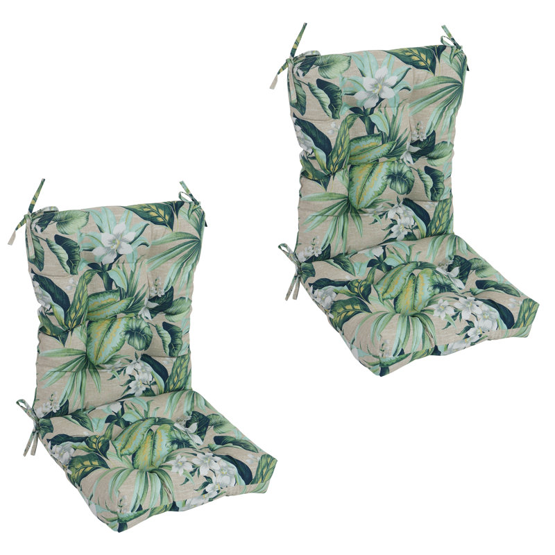 Outdoor Tufted Seat/Back Chair Cushions (Set Of 2), 18" W x 18" D, Tan/Green/Blue/Tahiti Breeze Floral