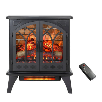 Freestanding Electric Infrared Quartz Fireplace Stove With 3D Flame,Remote Control