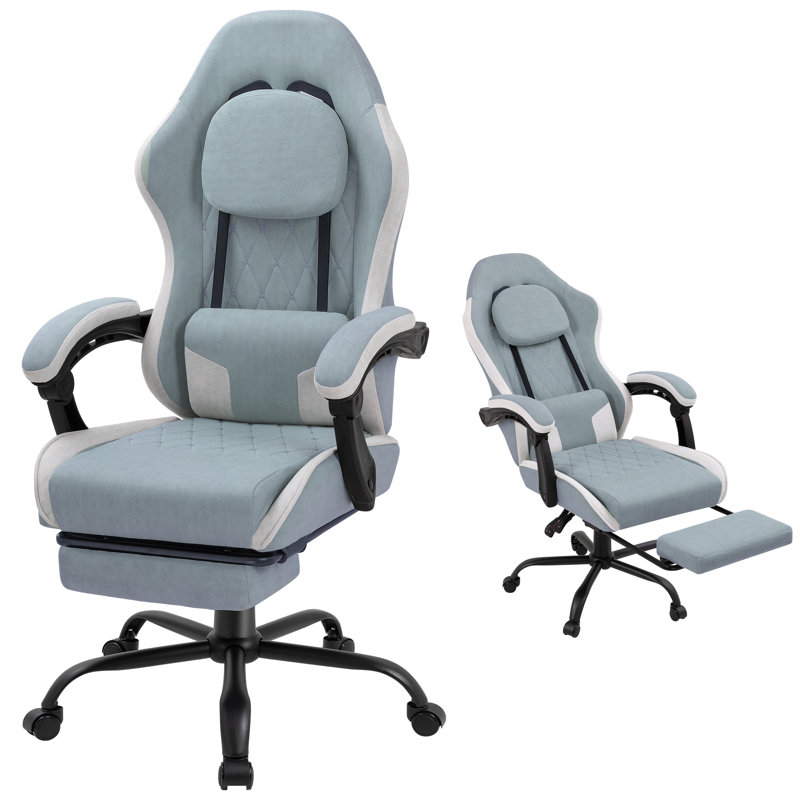 Fauteuil de jeu ergonomique avec repose-pieds, fauteuil pivotant inclinable à haut dossier, Bleu