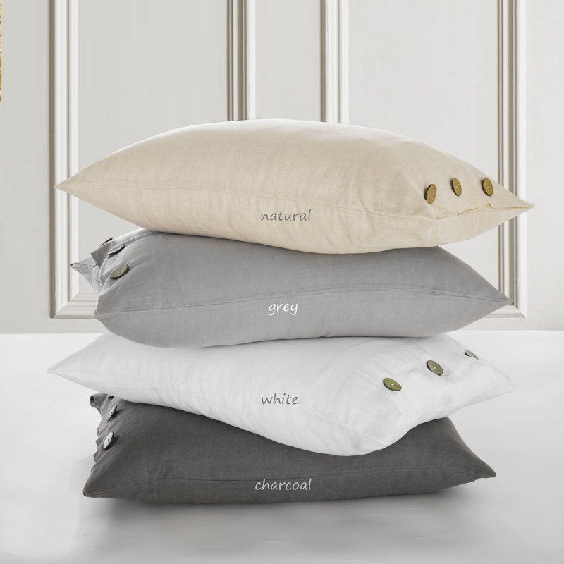 Charcoal Stone Washed Linen Queen Duvet Cover Set with Coconut Buttons