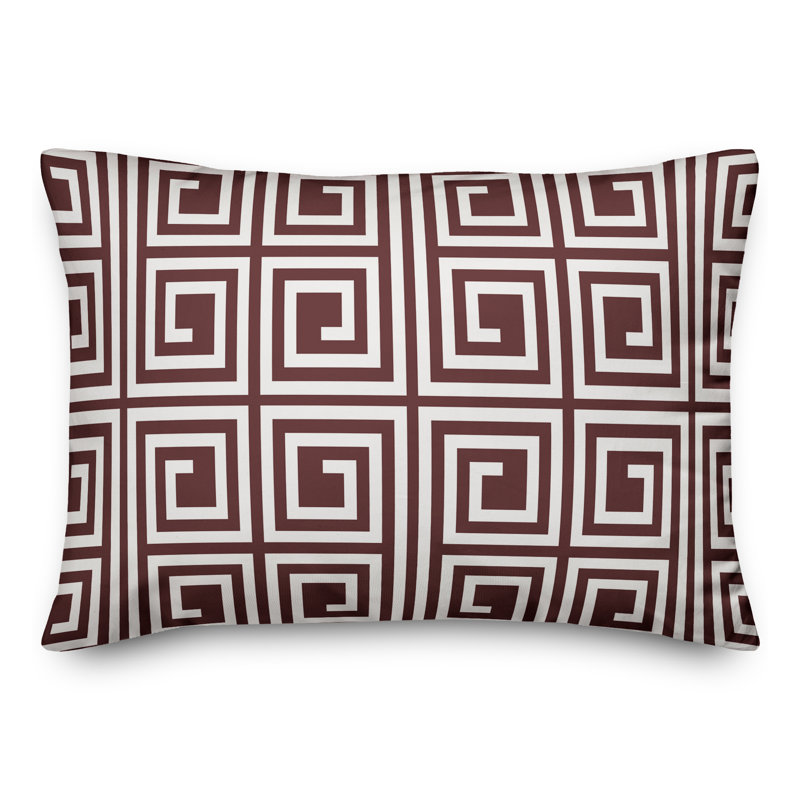  Coussin décoratif géométrique intérieur / extérieur en polyester, Marron, H 14 po x l 20 po