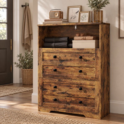 Shoe Cabinet with 2 Flip Drawers and Open Shelf, Rustic Brown Narrow Shoe Storage for Entryway