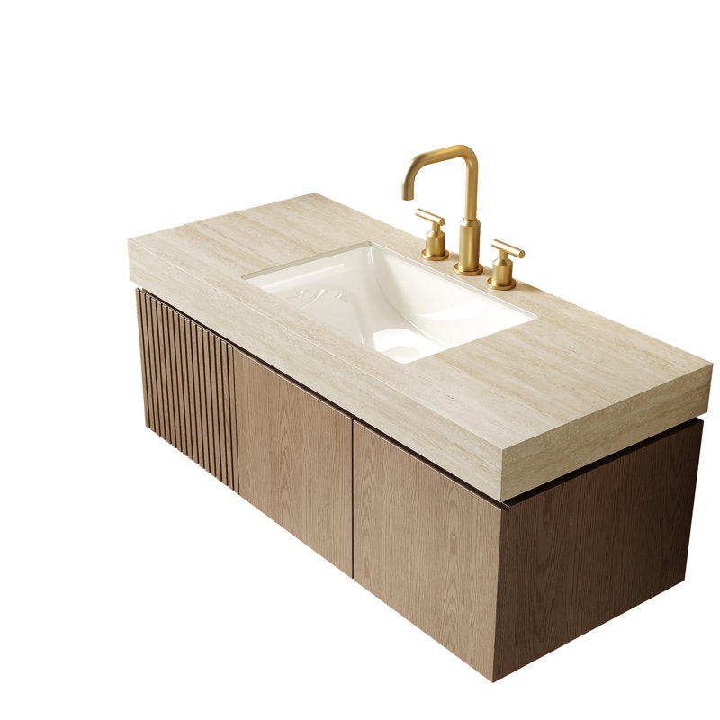 Meuble-lavabo 48 po, lavabo en contreplaqué, comptoir en pierre frittée, lavabo en céramique avec trop-plein,