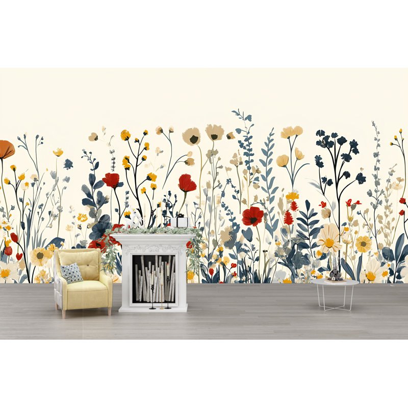 Papier peint botanique Meadow Wildflower, L 144 po x l 100 po, Peler et coller