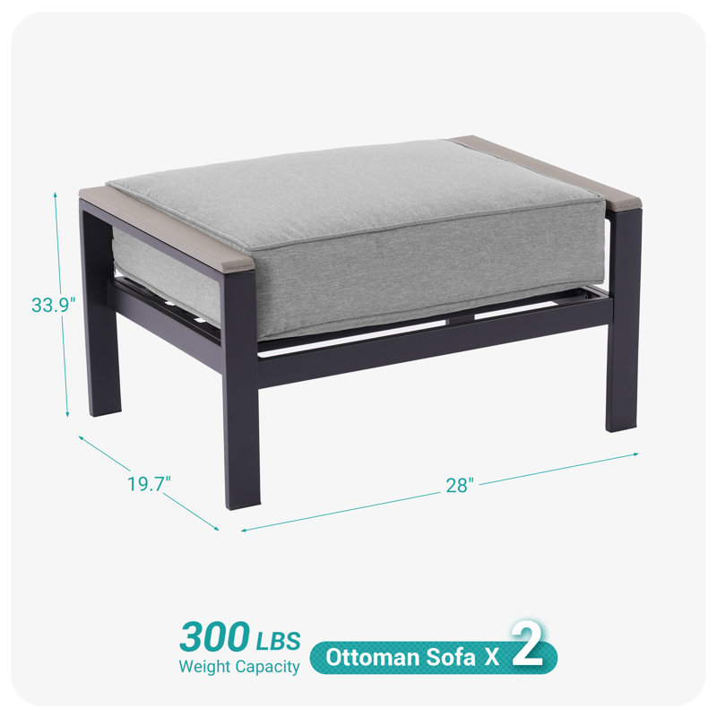 2-Piece Ottoman with Solution-Dyed Fabric Cushion, Linen Gray