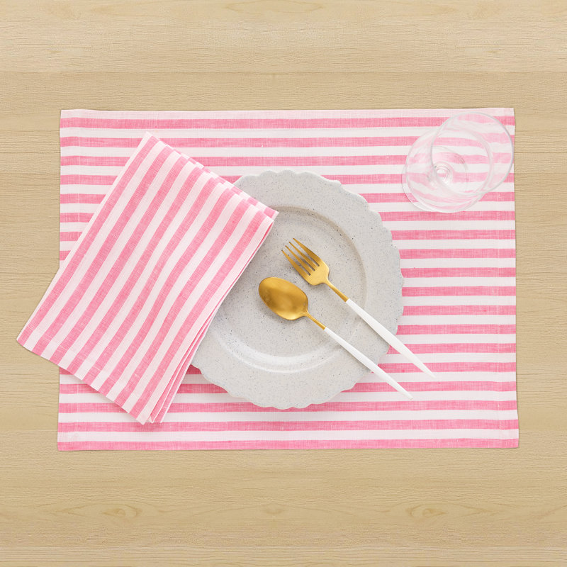 Amalfi Stripe - 100% Pure Linen Dinner Napkins, Pink/White