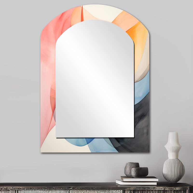 Geometric soft colors patterns I - Geometric Arch Wall Mirror, Modern Asymmetrical Decorative Mirror, Printed Metal Art
