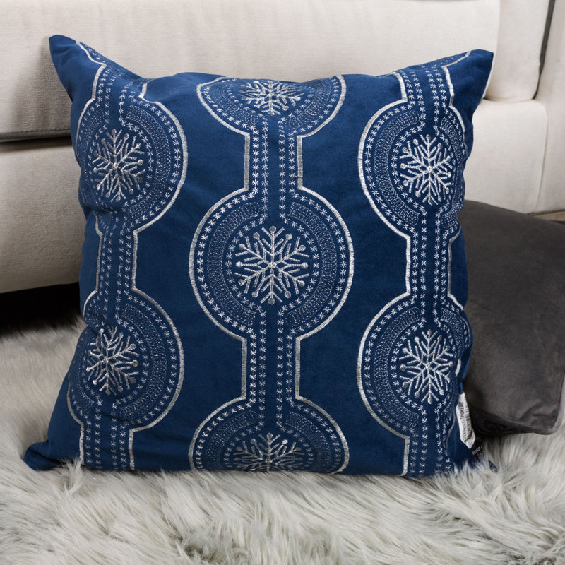  Embroidery Velvet Throw Pillow, Blue