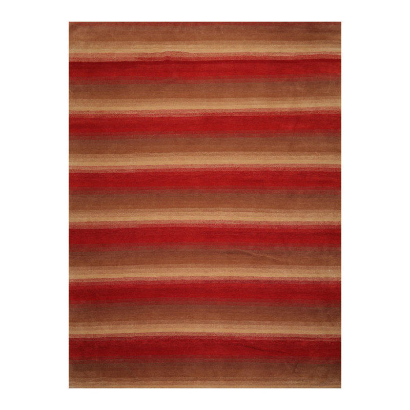 Tapis unique en laine noué à la main de style années 1970 de 9 pi x 11 pi 9 po en brun / rouge / jaune