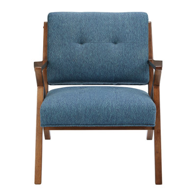 Back Lounge Chair, Mid Century Modern, Solid Wood Base, Blue + Pecan, 32.5"H X 33.5"W 30"D Modern Decor,
