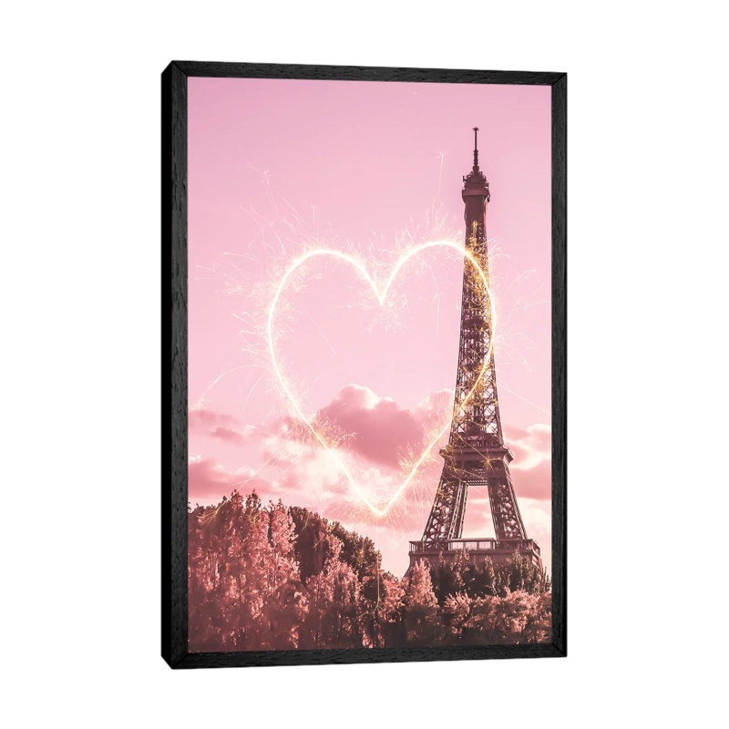 Paris Heart - Print on Canvas, 101.6cm H x 66.04cm W x 3.81cm D, Black Framed