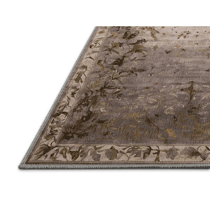 Machine Washable Gray Area Rug, Square 4'