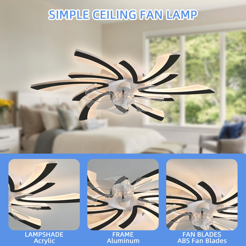 31" Modern 7-Blade Ceiling Fan with LED Light, Dimmable and Remote Control Eufelia, Noir