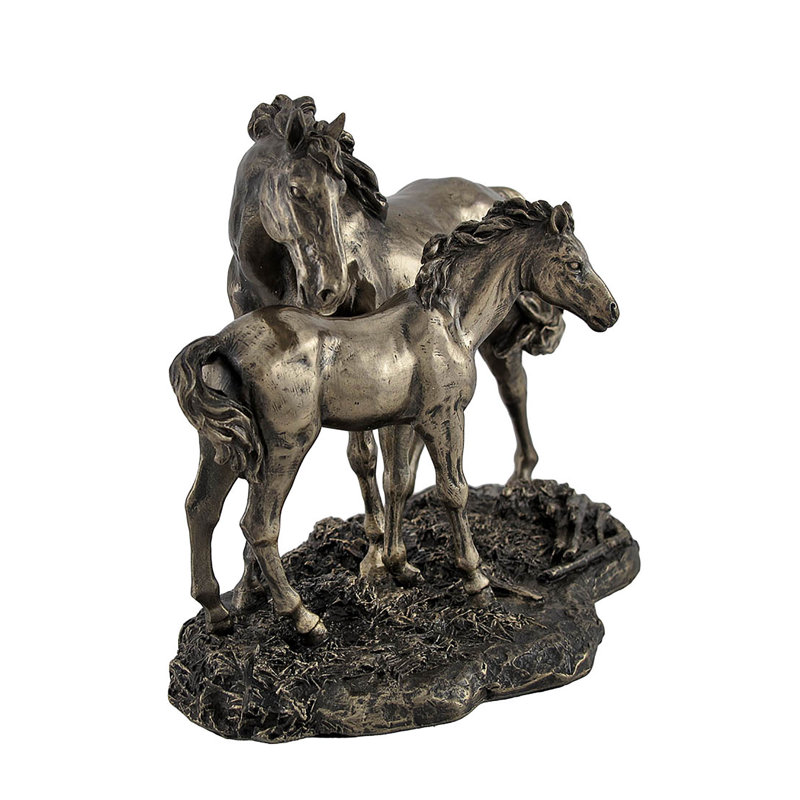 Anastassios bronze-finished cold-cast resin mare and foal horse figurine for shelf decor — 7" L x 6.5" H x 4" W