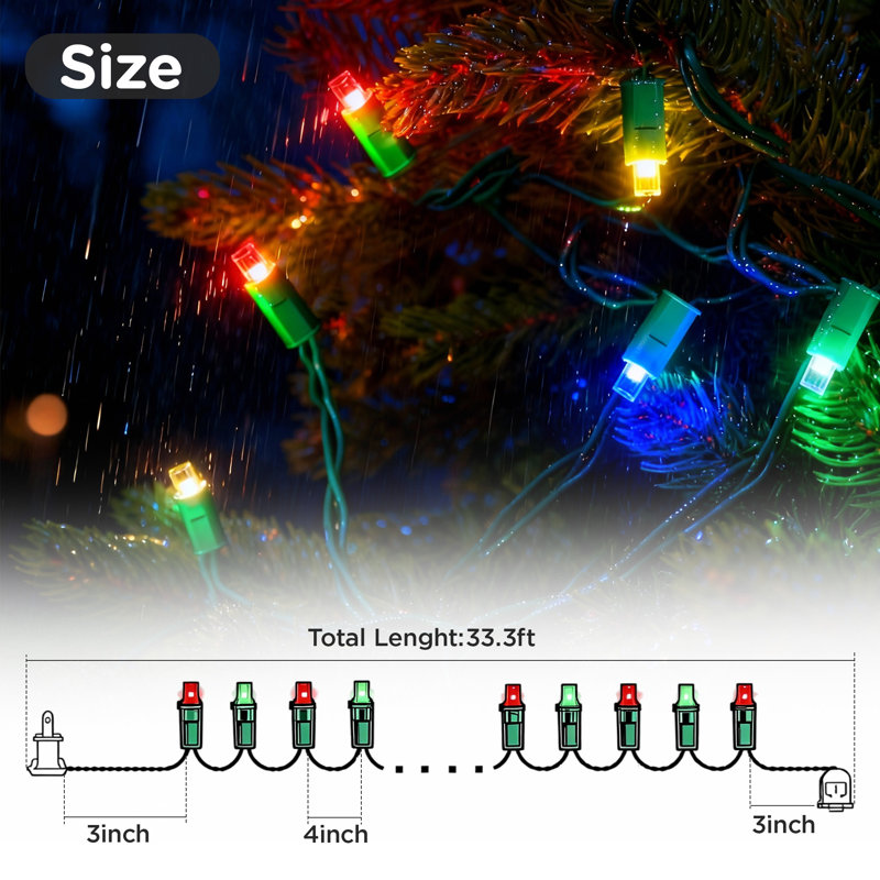 33.3FT-100 Lights Multicolor Soft Glow Twinkle Mini LED String Lights Commercial Grade Waterproof for Holiday Decoration, Christmas Decors