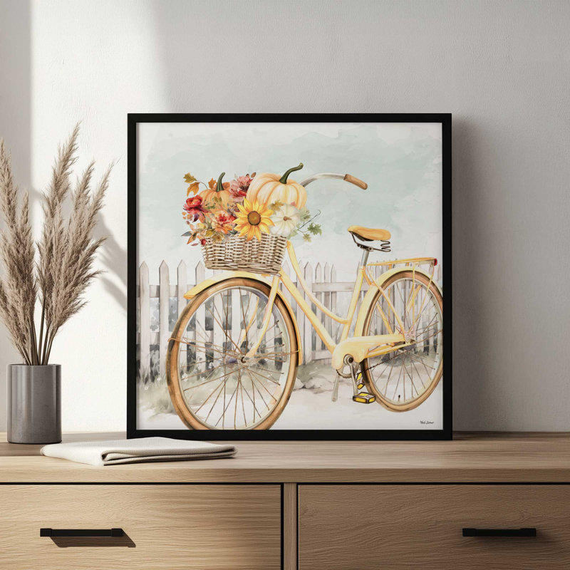 «Fall Floral Bicycle III» par Nicole DeCamp, reproduction d'art, L 20 po x H 20 po, Érable, Impression encadrée